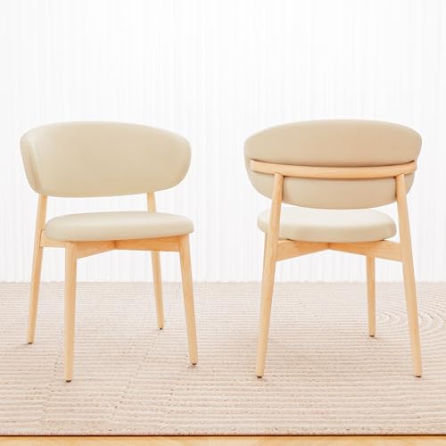 Generisch Stühle Esszimmer 2er Set Modern Esszimmerstühle mit Rückenlehne Polsterstühle Küchenstühle mit Massivholzrahmen (Holz+Hellkhaki) von Generisch