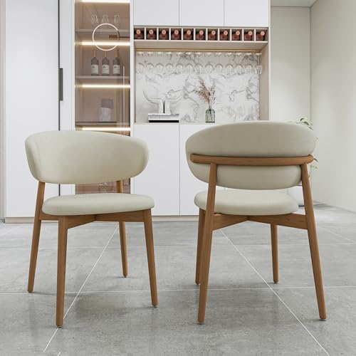 Generisch Stühle Esszimmer 2er Set Modern Esszimmerstühle mit Rückenlehne Polsterstühle Küchenstühle mit Massivholzrahmen (Walnuss+Hellkhaki) von Generisch