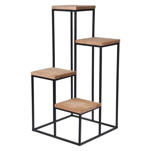Generisch Stufenregal - 34 x 67 cm - mit 4 Stufen - Braun - Schwarz - Kiefernholz massiv - Metallgestell von Generisch
