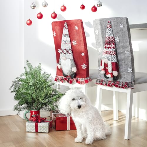 Stuhlhussen Weihnachten mit Wichteln: Weihnachten Deko Gnomes Stuhlhussen Set - Festliche Stuhlabdeckung für Esszimmer - Perfekt für Familienfeier zu Hause von Generisch
