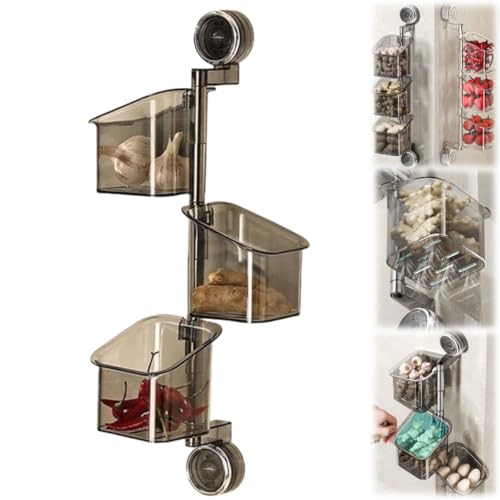 Generisch Suction Cup Rotating Organiser,Wall Mounted Removable Kitchen Storage Basket Shower Caddy Organizer,Hanging Mount Drainable Drill Free Suction Cup Storage Bins Container von Generisch