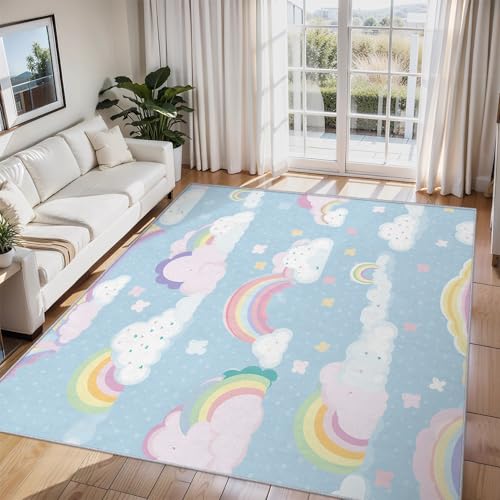 Generisch Süße Wolke Teppich Wohnzimmer 200x250 cm, Waschbarer Teppich Kinder Mädchen Cartoon Regenbogen, Weich Kurzflor Teppiche, rutschfest Fußmatte Bettvorleger Schlafzimmer ZY&L6 Generisch Süße Wolke Teppich Wohnzimmer 200x250 cm, Waschbarer Teppich Kinder Mädchen Cartoon Regenbogen, Weich Kurzflor Teppiche, rutschfest Fußmatte Bettvorleger Schlafzimmer ZY&L6 von Generisch