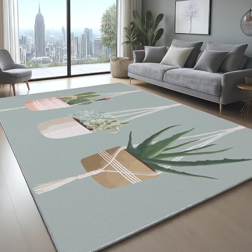 Generisch Super Soft Teppich Illustration Design Sukkulente Pflanze Waschbar Weich Bettvorleger für Wohnzimmer Schlafzimmer Flur HellgrüN, 160 x 230 cm von Generisch