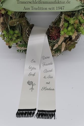 Generisch SuperSatin Trauerschleife mit Text, Grabsgesteckband nach Wunschtext, Urnen- Grabstrausschleife, Kranzschleife Verschiedene Breiten (Natur, 7,5 cm für einen Strauß) von Generisch