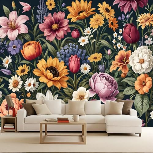Generisch Tapete 3D Effekt BlumenFototapete Retro-Blumen 150x105cm 3D Wanddeko Moderne Foto tapete Wohnzimmer Schlafzimmer Kinderzimmer Wandposter Dekorativ Einfach Anbringen von Generisch