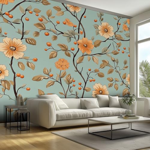 Generisch Tapete Blumen Floral - Fototapete Früchte Zweige Herbst Pflanzen Blatt Muster - Wohnzimmer Schlafzimmer Deko - Wandtapete - Wanddeko - Motivtapeten - 350x256 H274 von Generisch