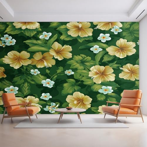 Generisch Tapete Blumen Gelb, Fototapete Hibiskus Grün Blatt, Vliestapete für Schlafzimmer Wohnzimmer, Wand Deko Tapeten, Wandverkleidung 500x350 cm D&O62 Generisch Tapete Blumen Gelb, Fototapete Hibiskus Grün Blatt, Vliestapete für Schlafzimmer Wohnzimmer, Wand Deko Tapeten, Wandverkleidung 500x350 cm D&O62 von Generisch