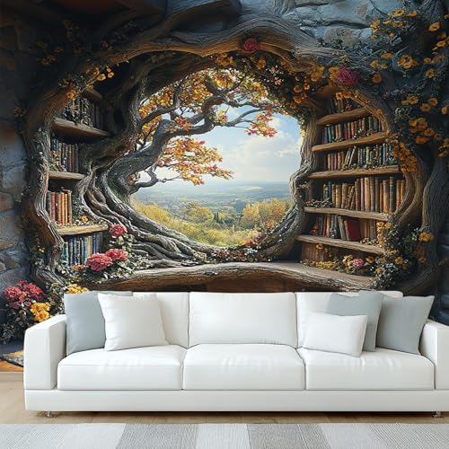 Generisch Tapete Bücherregal Wohnzimmer Schlafzimmer, Fototapete Fantasy Bibliothek Buch Baum Wand Deko, Wallpaper, Wandtapete, Mustertapete, vliestapete, 200 x 140 cm W&Q Generisch Tapete Bücherregal Wohnzimmer Schlafzimmer, Fototapete Fantasy Bibliothek Buch Baum Wand Deko, Wallpaper, Wandtapete, Mustertapete, vliestapete, 200 x 140 cm W&Q von Generisch