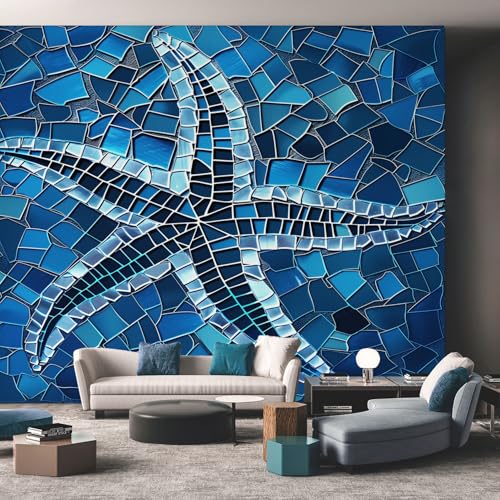 Generisch Tapete Buntglas, Fototapete Meereslebewesen Seestern, Vliestapete für Schlafzimmer Wohnzimmer, Wand Deko Tapeten, Wandverkleidung 200x140 cm D&O22 von Generisch