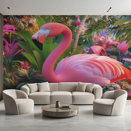 Generisch Tapete Flamingo, Fototapete Blumen Tropische Dschungel, Vliestapete für Schlafzimmer Wohnzimmer, Wand Deko Tapeten, Wandverkleidung 150x105 cm D&O66 Generisch Tapete Flamingo, Fototapete Blumen Tropische Dschungel, Vliestapete für Schlafzimmer Wohnzimmer, Wand Deko Tapeten, Wandverkleidung 150x105 cm D&O66 von Generisch