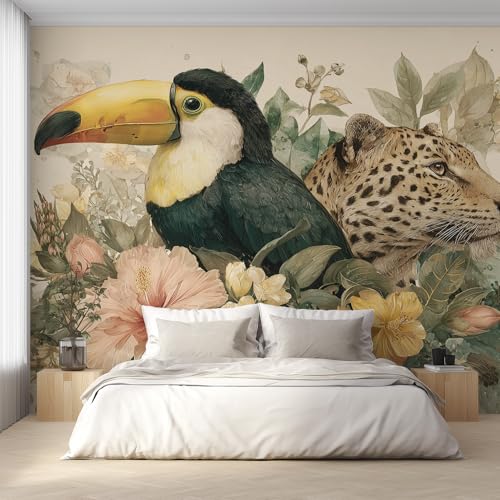 Generisch Tapete Gepard Tukan, Fototapete Blume Tropische Dschungel, Vliestapete für Schlafzimmer Wohnzimmer, Wand Deko Tapeten, Wandverkleidung 396x280 cm D&O79 Generisch Tapete Gepard Tukan, Fototapete Blume Tropische Dschungel, Vliestapete für Schlafzimmer Wohnzimmer, Wand Deko Tapeten, Wandverkleidung 396x280 cm D&O79 von Generisch