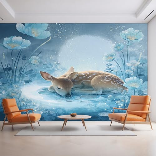 Generisch Tapete Hirsch, Fototapete Elch Blau Blumen, Vliestapete für Schlafzimmer Wohnzimmer, Wand Deko Tapeten, Wandverkleidung 500x350 cm D&O72 Generisch Tapete Hirsch, Fototapete Elch Blau Blumen, Vliestapete für Schlafzimmer Wohnzimmer, Wand Deko Tapeten, Wandverkleidung 500x350 cm D&O72 von Generisch