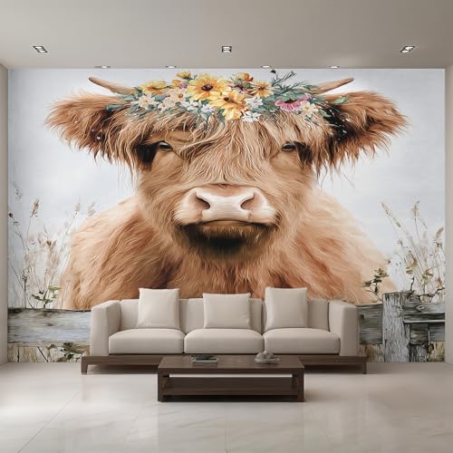 Generisch Tapete Hochlandrind, Fototapete Hochlandrinder Blumen, Vliestapete für Schlafzimmer Wohnzimmer, Wand Deko Tapeten, Wandverkleidung 450x315 cm D&O68 Generisch Tapete Hochlandrind, Fototapete Hochlandrinder Blumen, Vliestapete für Schlafzimmer Wohnzimmer, Wand Deko Tapeten, Wandverkleidung 450x315 cm D&O68 von Generisch