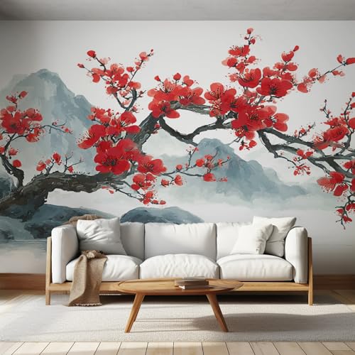 Generisch Tapete Kirschblüte Aquarell Wohnzimmer Schlafzimmer, Fototapete Japanisch Japan Baum Orientalisch Asiatisch Wand Deko, Wallpaper, Wandtapete, Mustertapete, Vliestapete, 450 x 315 cm &MA206 von Generisch