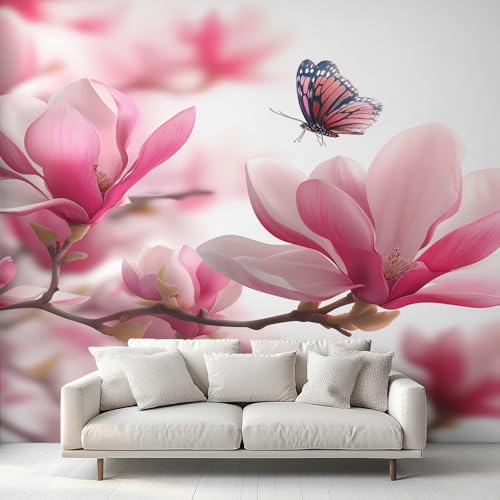 Generisch Tapete Magnolie Florale Wohnzimmer Schlafzimmer, Fototapete Rosa Blume Schmetterling Wand Deko, Wallpaper, Wandtapete, Mustertapete, Vliestapete, 300 x 210 cm 1&XF Generisch Tapete Magnolie Florale Wohnzimmer Schlafzimmer, Fototapete Rosa Blume Schmetterling Wand Deko, Wallpaper, Wandtapete, Mustertapete, Vliestapete, 300 x 210 cm 1&XF von Generisch