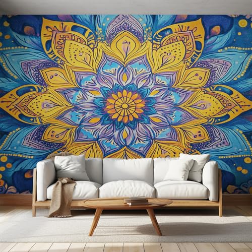 Generisch Tapete Mandala, Fototapete Farbenfrohe Böhmische Blumen, Vliestapete für Schlafzimmer Wohnzimmer, Wand Deko Tapeten, Wandverkleidung 396x280 cm D&O16 von Generisch