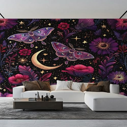 Generisch Tapete Motte, Fototapete Schmetterling Blumen Sterne Mond, Vliestapete für Schlafzimmer Wohnzimmer, Wand Deko Tapeten, Wandverkleidung 100x70 cm D&O69 Generisch Tapete Motte, Fototapete Schmetterling Blumen Sterne Mond, Vliestapete für Schlafzimmer Wohnzimmer, Wand Deko Tapeten, Wandverkleidung 100x70 cm D&O69 von Generisch