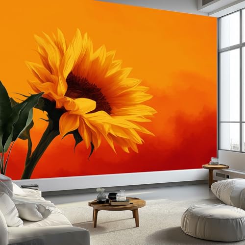 Generisch Tapete Panorama Poster 350 x 256 cm (B x H), Vliestapete Wandtapete Wand-Dekor Minimalismus Wärme Blumen Sonnenblumen - Für Mädchen Jungs Schlafzimmer und Wohnzimmer (Orange-Rot) von Generisch