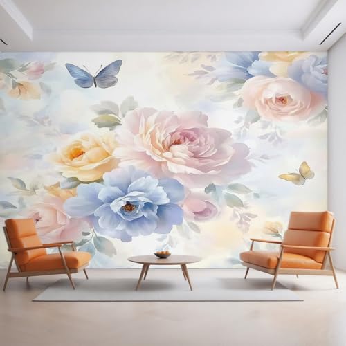 Generisch Tapete Pfingstrose, Fototapete Schmetterling Rosa Blau Gelb Blumen, Vliestapete für Schlafzimmer Wohnzimmer, Wand Deko Tapeten, Wandverkleidung 500x350 cm D&O60 von Generisch