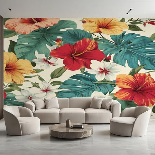 Generisch Tapete Pflanze Tropische, Fototapete Monstera Hibiskus Rot, Vliestapete für Schlafzimmer Wohnzimmer, Wand Deko Tapeten, Wandverkleidung 450x315 cm D&O65 Generisch Tapete Pflanze Tropische, Fototapete Monstera Hibiskus Rot, Vliestapete für Schlafzimmer Wohnzimmer, Wand Deko Tapeten, Wandverkleidung 450x315 cm D&O65 von Generisch