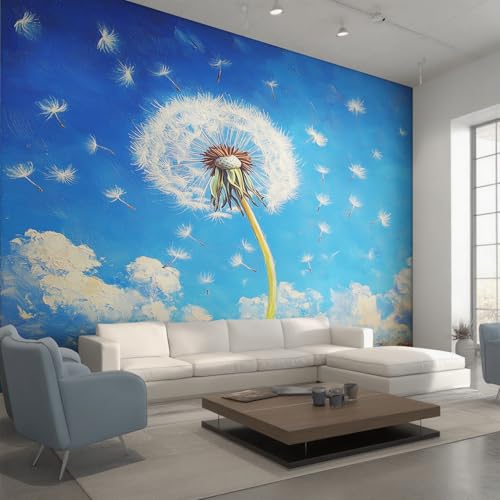 Generisch Tapete Pusteblume Wohnzimmer Schlafzimmer, Fototapete Löwenzahn Ölgemälde Blumen Wand Deko, Wallpaper, Wandtapete, Mustertapete, Vliestapete, 300 x 210 cm C0&RRD von Generisch