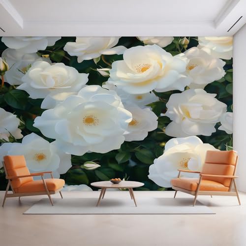 Generisch Tapete Rose, Fototapete Pflanze Weiß Blumen, Vliestapete für Schlafzimmer Wohnzimmer, Wand Deko Tapeten, Wandverkleidung 500x350 cm D&O62 von Generisch
