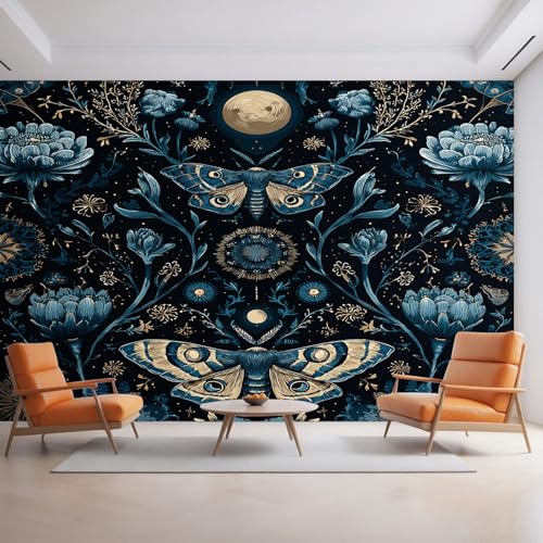 Generisch Tapete Schmetterling, Fototapete Motte Mond Blume Pflanze, Vliestapete für Schlafzimmer Wohnzimmer, Wand Deko Tapeten, Wandverkleidung 500x350 cm D&O76 von Generisch