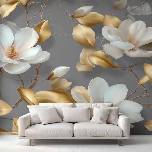 Generisch Tapete Weiße Blume Wohnzimmer Schlafzimmer, Fototapete Blatt Gold Blume Wand Deko, Wallpaper, Wandtapete, Mustertapete, Vliestapete, 500 x 280 cm 1&XF Generisch Tapete Weiße Blume Wohnzimmer Schlafzimmer, Fototapete Blatt Gold Blume Wand Deko, Wallpaper, Wandtapete, Mustertapete, Vliestapete, 500 x 280 cm 1&XF von Generisch