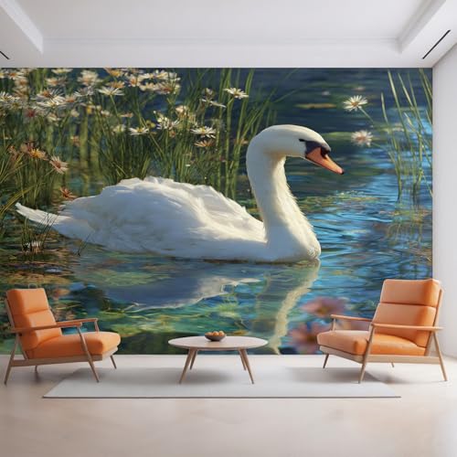 Generisch Tapete Weißer Schwan, Fototapete Teich Wildblumen, Vliestapete für Schlafzimmer Wohnzimmer, Wand Deko Tapeten, Wandverkleidung 500x350 cm D&O72 Generisch Tapete Weißer Schwan, Fototapete Teich Wildblumen, Vliestapete für Schlafzimmer Wohnzimmer, Wand Deko Tapeten, Wandverkleidung 500x350 cm D&O72 von Generisch