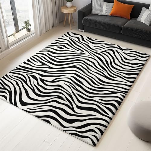Generisch Teppich 120 x 170 cm Moderner Indoor Kurzflor Teppich, Animal Print Waschbar rutschfest Design, Abstraktes Zebramuster für Esszimmer Wohnzimmer Kinderzimmer Büro Bereich Dekor von Generisch