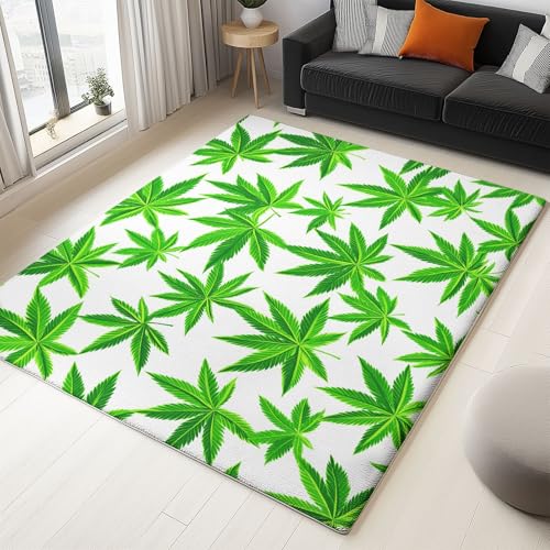 Generisch Teppich 80 x 150 cm rutschfest Waschbar Kurzflor Teppich, Tropisch Pflanze Blatt fussmatte für Schlafzimmer Kinderzimmer Wohnzimmer Büro Grün robuster Läufer von Generisch