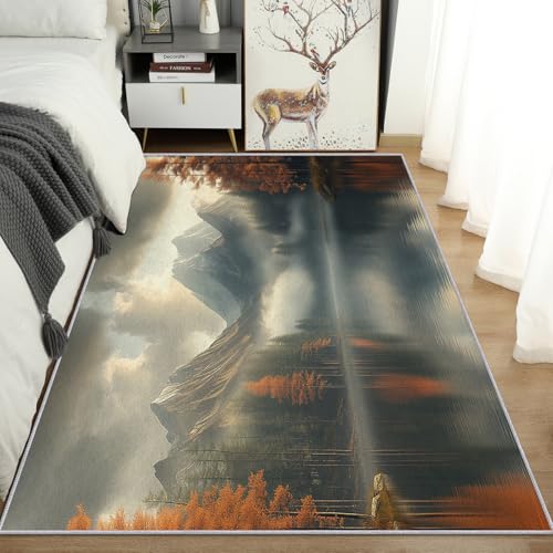 Generisch Teppich Berg Wolken Wohnzimmer 140x200 Waschbar, Kiefer See Landschaft Natur Teppiche Gegend Schlafzimmer Deko & Wohnaccessoires, Kurzflor, Weich, rutschfest Generisch Teppich Berg Wolken Wohnzimmer 140x200 Waschbar, Kiefer See Landschaft Natur Teppiche Gegend Schlafzimmer Deko & Wohnaccessoires, Kurzflor, Weich, rutschfest von Generisch