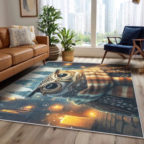 Generisch Teppich Cartoon Eule Wohnzimmer 100x150 Waschbar, Modern Vogel Kerze Schloss Stadt Teppiche Gegend Schlafzimmer Deko & Wohnaccessoires, Kurzflor, Weich, rutschfest Generisch Teppich Cartoon Eule Wohnzimmer 100x150 Waschbar, Modern Vogel Kerze Schloss Stadt Teppiche Gegend Schlafzimmer Deko & Wohnaccessoires, Kurzflor, Weich, rutschfest von Generisch