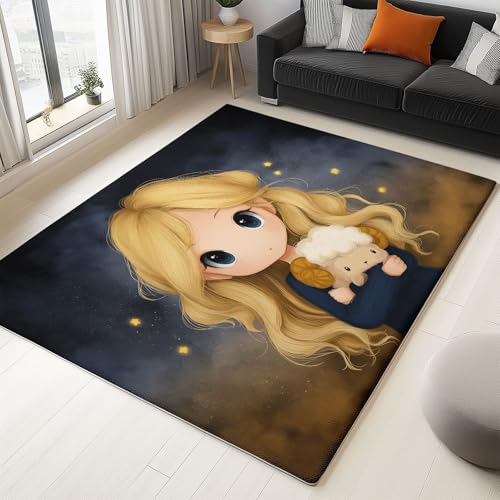 Generisch Teppich Cartoon Träumend Widder Mädchen für Teenager Mädchen Kurzflor Teppiche, Schlafzimmer Wohnzimmer Innenmatte - Waschbar Grau rutschfeste Matte 140x200 cm Krabbelmatte für Kinder Generisch Teppich Cartoon Träumend Widder Mädchen für Teenager Mädchen Kurzflor Teppiche, Schlafzimmer Wohnzimmer Innenmatte - Waschbar Grau rutschfeste Matte 140x200 cm Krabbelmatte für Kinder von Generisch