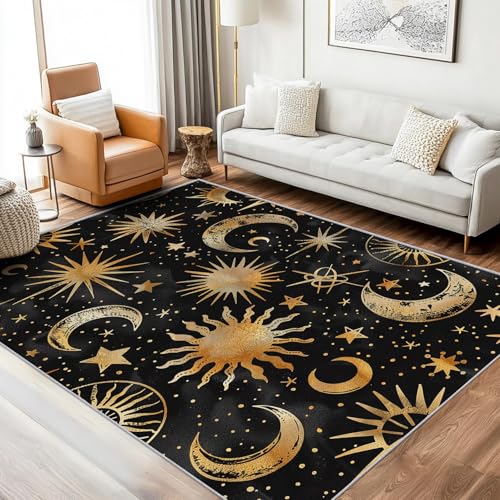 Generisch Teppich Espace Thèmes Wohnzimmer 200x250 Waschbar, Sterne Sonne Mond Himmlisch Universum Galaxien Teppiche Gegend Schlafzimmer Deko & Wohnaccessoires, Kurzflor, Weich, rutschfest von Generisch
