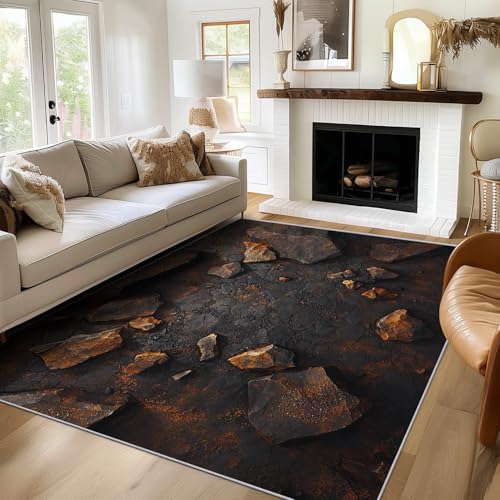 Generisch Teppich Felsen, 140x200, Wohnzimmer Schlafzimmer, Stein Motiv Design Zimmer Deko, Waschbar, rutschfest, Kurzflor, Weich von Generisch