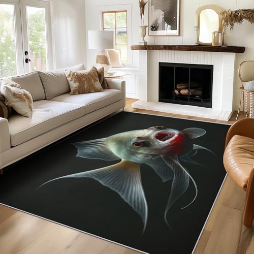 Generisch Teppich Fisch, 140x200, Wohnzimmer Schlafzimmer, Angeln Motiv Design Zimmer Deko, Waschbar, rutschfest, Kurzflor, Weich von Generisch