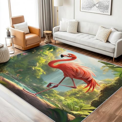 Generisch Teppich Flamingo See Wohnzimmer 140x200 Waschbar, Wald Vogel Wasserfall Dschungel Natur Teppiche Gegend Schlafzimmer Deko & Wohnaccessoires, Kurzflor, Weich, rutschfest Generisch Teppich Flamingo See Wohnzimmer 140x200 Waschbar, Wald Vogel Wasserfall Dschungel Natur Teppiche Gegend Schlafzimmer Deko & Wohnaccessoires, Kurzflor, Weich, rutschfest von Generisch