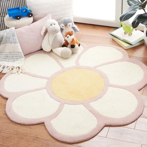 Generisch Teppich Flauschig Cute Badematte, Kinderteppich Mädchen Teppich Weich Blumenform, Waschbarer Badteppich, Runde Blumen-Bodenmatte, Waschbare Badewannenmatte (Weiß Rosa,140cm) von Generisch