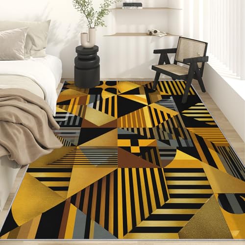 Generisch Teppich Gold Geometrie Wohnzimmerteppich 200x280 cm, Moderne Design Deko für Schlafzimmer, Waschbarer, Weicher, Rutschfester Großer Teppich C&J36 von Generisch