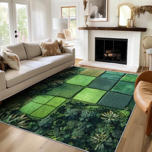 Generisch Teppich Grün Geometrisch, 200x200, Wohnzimmer Schlafzimmer, Patchwork Motiv Design Zimmer Deko, Waschbar, rutschfest, Kurzflor, Weich von Generisch