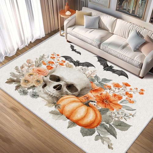 Generisch Teppich Halloween, 200x300, Wohnzimmer Schlafzimmer, Totenkopf Kürbis Blumen Fledermäuse Motiv Design Zimmer Deko, Waschbar, rutschfest, Kurzflor, Weich A1170 Generisch Teppich Halloween, 200x300, Wohnzimmer Schlafzimmer, Totenkopf Kürbis Blumen Fledermäuse Motiv Design Zimmer Deko, Waschbar, rutschfest, Kurzflor, Weich A1170 von Generisch