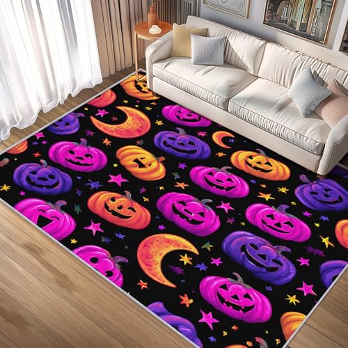 Generisch Teppich Halloween, 60x90, Klein Fußmatte Eingangsbereich, Bunt Kürbis Motiv Design Zimmer Deko, Waschbar, rutschfest, Kurzflor, Weich A1467 von Generisch