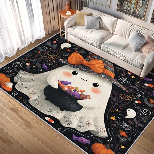 Generisch Teppich Halloween, 60x90, Klein Fußmatte Eingangsbereich, Süß Geist Motiv Design Zimmer Deko, Waschbar, rutschfest, Kurzflor, Weich A1115 von Generisch
