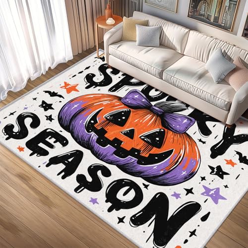 Generisch Teppich Halloween Gruselig Jahreszeit, 160x200, Wohnzimmer Schlafzimmer, Kürbis Motiv Design Zimmer Deko, Waschbar, rutschfest, Kurzflor, Weich A1983 von Generisch