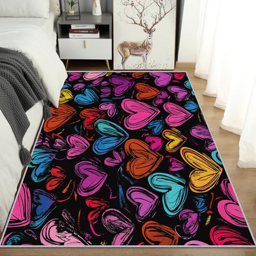 Generisch Teppich Herz Bunt Wohnzimmer 200x200 Waschbar, Graffiti Kunst Liebe Trend Muster Teppiche Gegend Schlafzimmer Deko & Wohnaccessoires, Kurzflor, Weich, rutschfest Generisch Teppich Herz Bunt Wohnzimmer 200x200 Waschbar, Graffiti Kunst Liebe Trend Muster Teppiche Gegend Schlafzimmer Deko & Wohnaccessoires, Kurzflor, Weich, rutschfest von Generisch