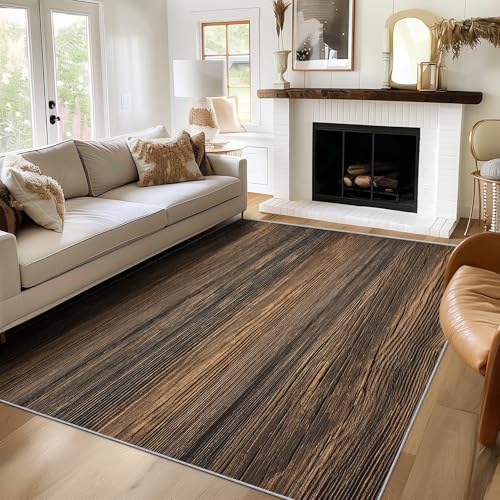 Generisch Teppich Holzmaserung, 140x200, Wohnzimmer Schlafzimmer, Holzplanke Motiv Design Zimmer Deko, Waschbar, rutschfest, Kurzflor, Weich von Generisch