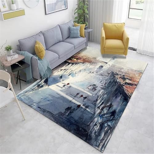 Generisch Teppich Kinder Abstrakter Wohnzimmer-Schlafzimmer-Teppich rutschfest und lichtecht Wohnzimmer blau XXL Bürostuhl Geeignet 120X160CM von Generisch