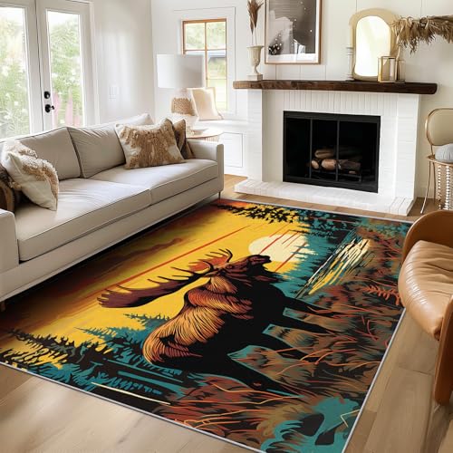 Generisch Teppich Klein Kuh Wiese Eingangsbereich Innen 60x90 Waschbar, Wild Tiere Kiefer Baum Wild Wald Fußmatte Eingang Schlafzimmer Deko & Wohnaccessoires, Kurzflor, Weich, rutschfest von Generisch
