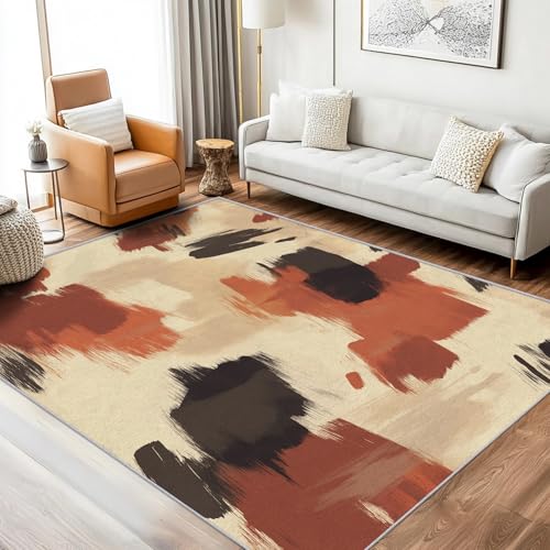 Generisch Teppich Klein Retro Eingangsbereich Innen 60x90 Waschbar, Beige Orange Grau Fußmatte Eingang Schlafzimmer Deko & Wohnaccessoires, Kurzflor Teppich, Weich, rutschfest von Generisch